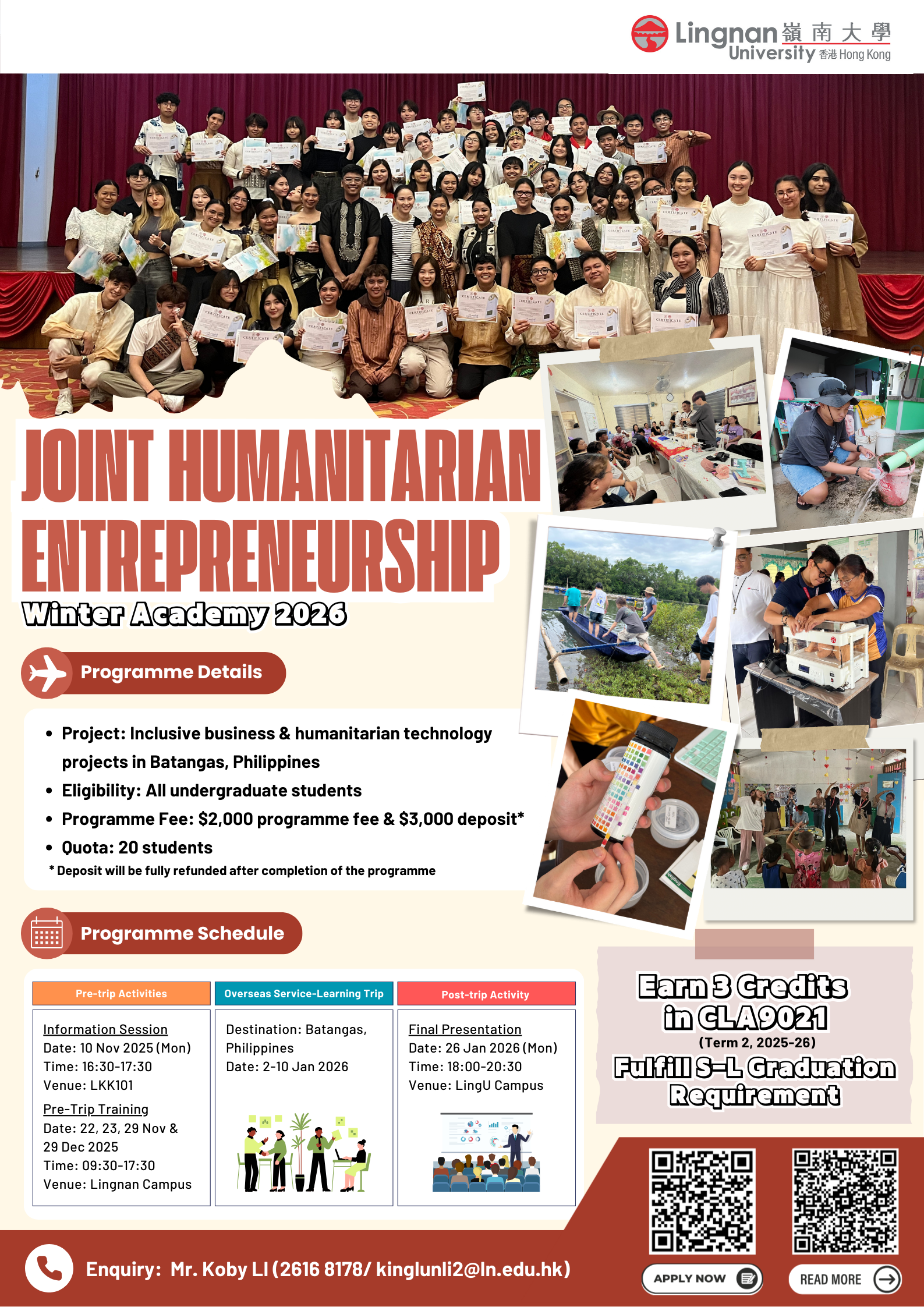 Promotional poster for the Joint Humanitarian Entrepreneurship Winter Academy 2026 in Philippines